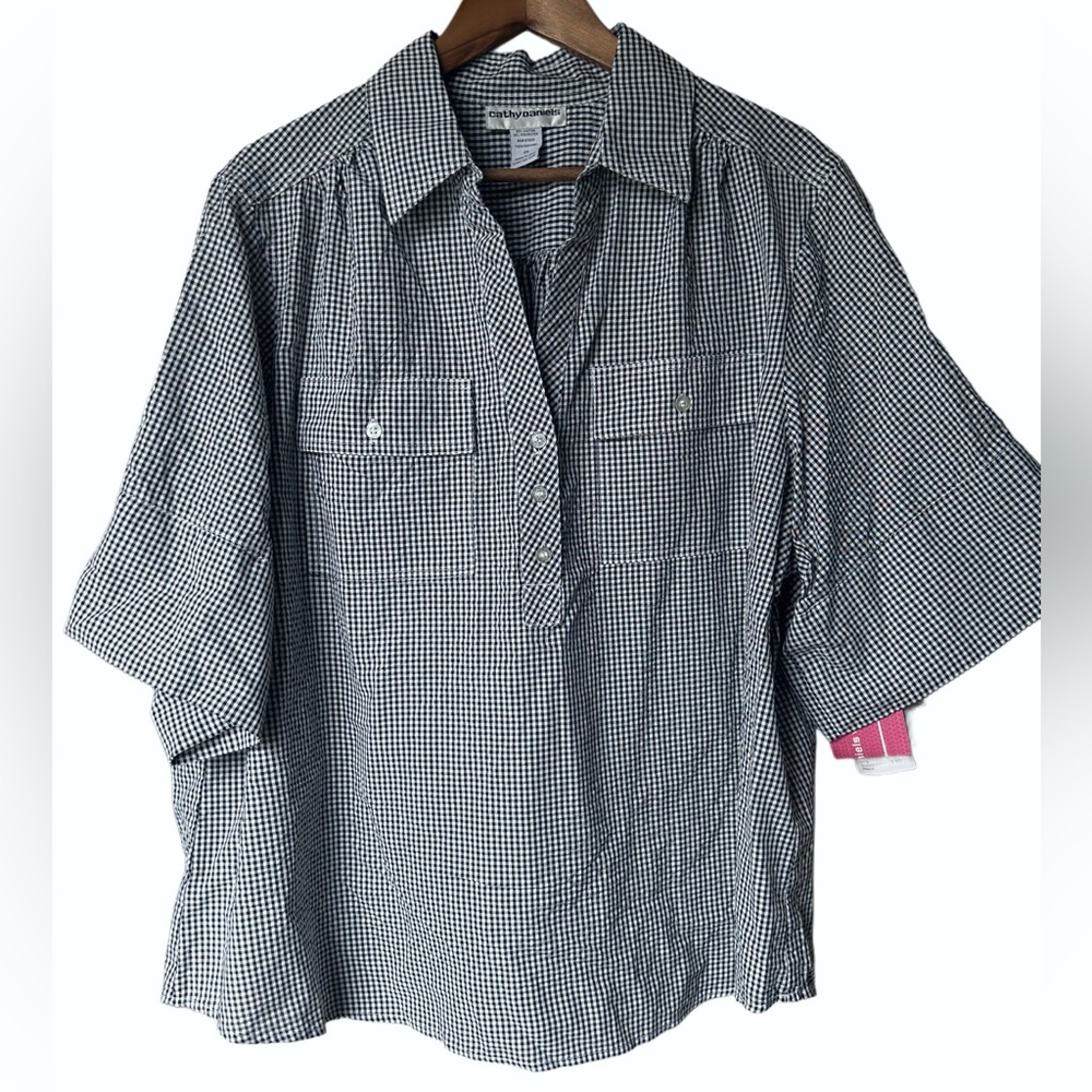 NWT Cathy Daniels Black Gingham ShipShape Popover Blouse | Size 2X